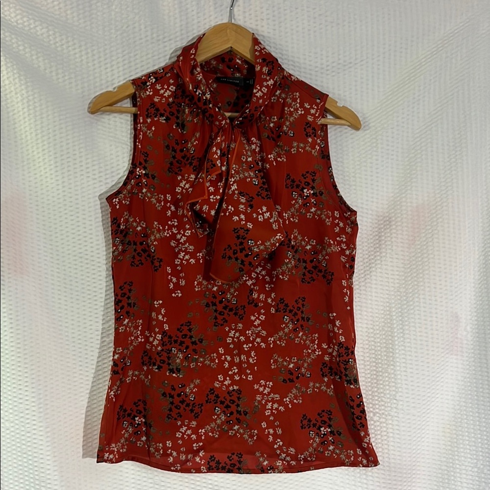 The Limited Red Tie Front Mandarin Collar Blouse
#032
